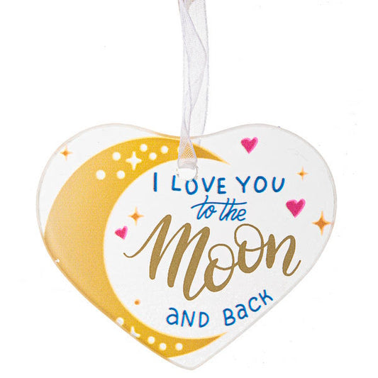 I Love You To The Moon and Back, Glass Heart Ornament