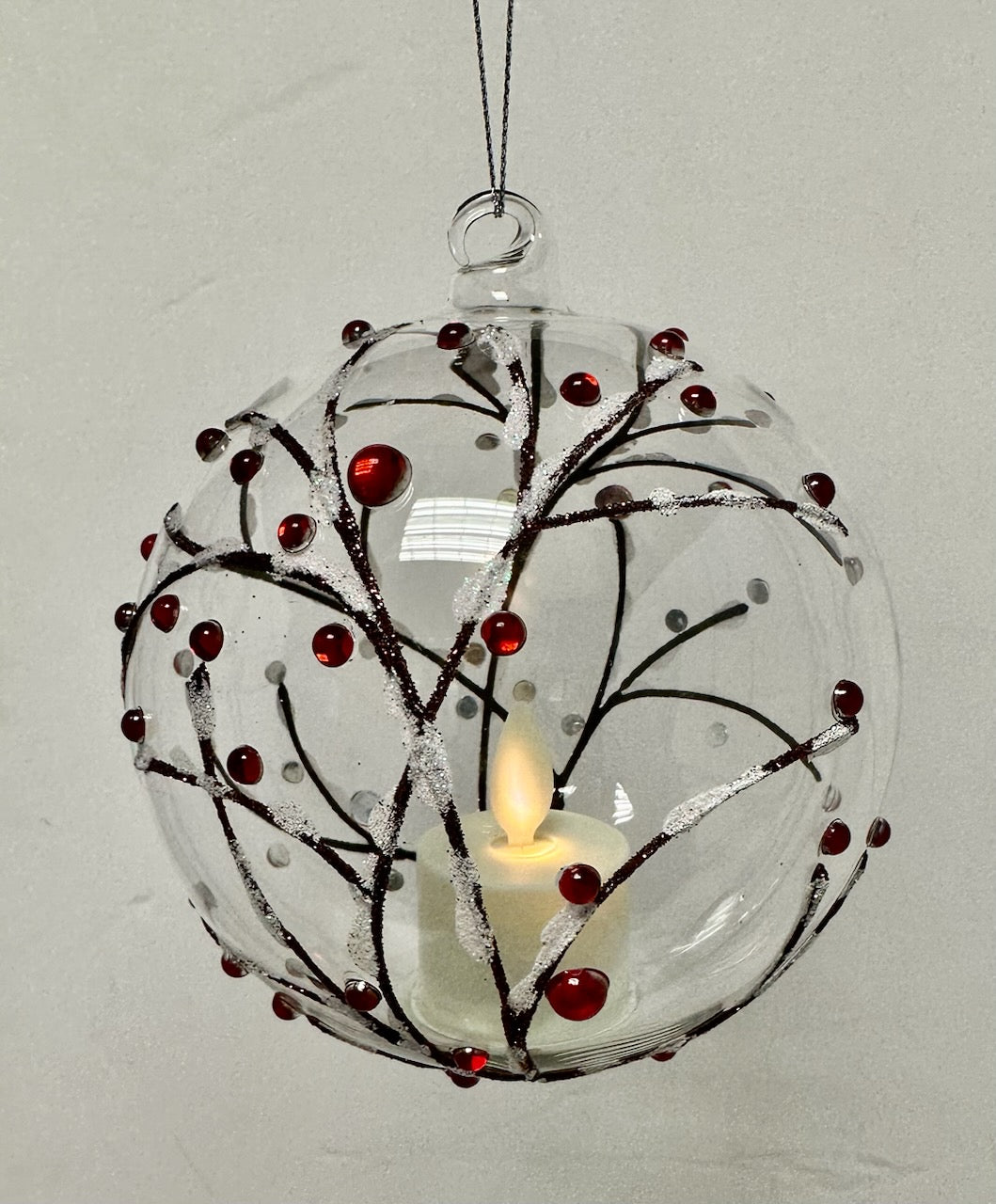 LED Berry Branch Glass Tealight Ornament