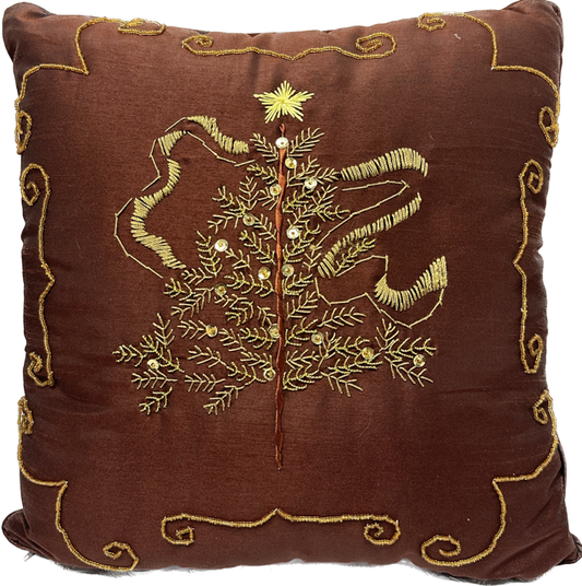 Burgundy & Gold Christmas Tree Throw Pillow