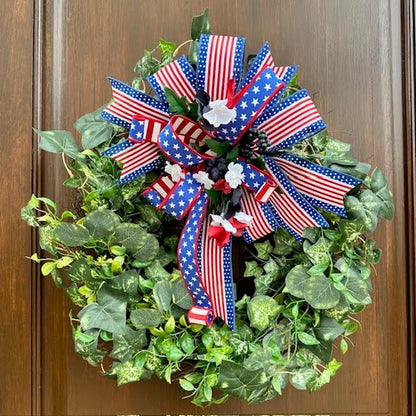 Patriotic Ivy Wreath with Red, White and Blue-Handmade