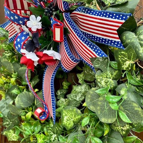 Patriotic Ivy Wreath with Red, White and Blue-Handmade