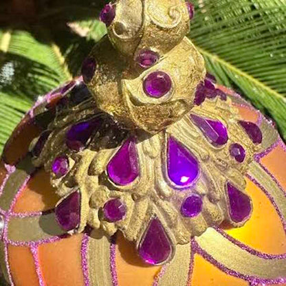 Jewel-Cap Ornate Glass Ornament, Orange and Purple