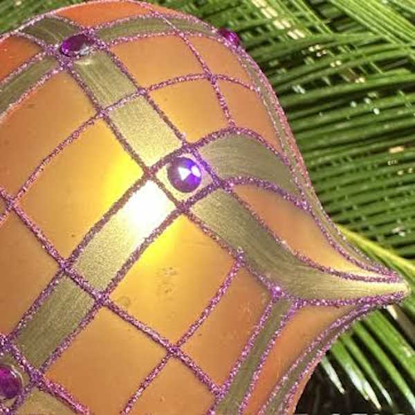 Jewel-Cap Ornate Glass Ornament, Orange and Purple