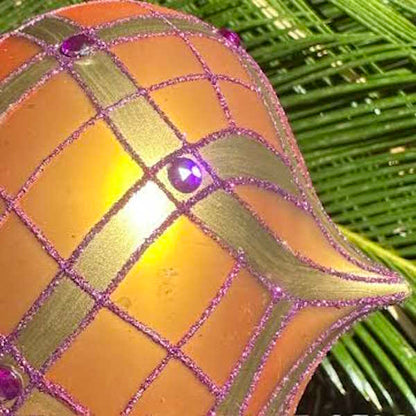 Jewel-Cap Ornate Glass Ornament, Orange and Purple