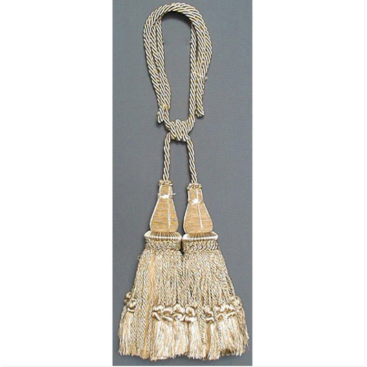 Jhalar Double Tassel Tieback, Beige/Gold Mix