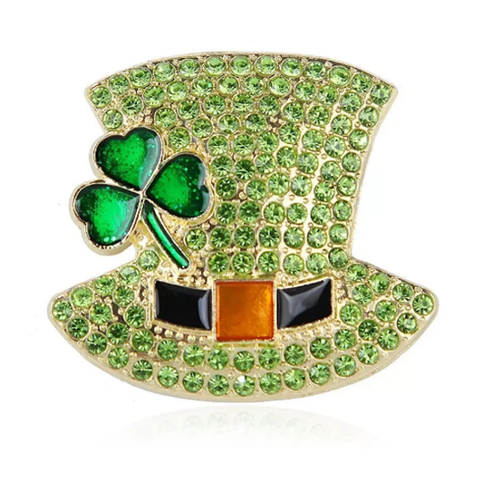 Leprechaun Hat Rhinestone Brooch