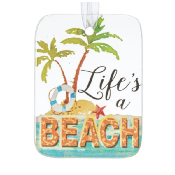 Life's A Beach, Coastal Glass Ornament