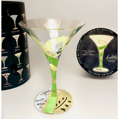 Lolita "Appletini" Hand Painted Martini Glass, Retired