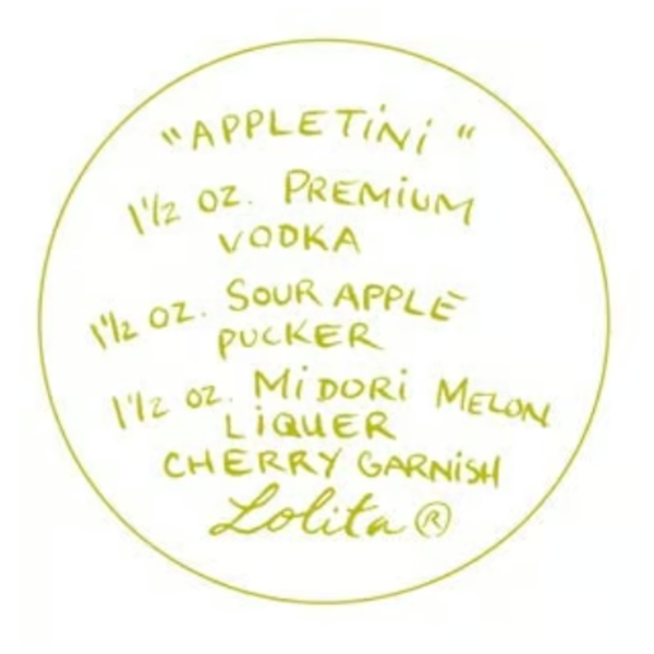Lolita "Appletini" Hand Painted Martini Glass, Retired