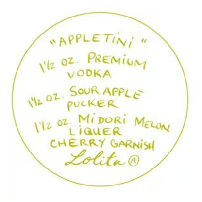 Lolita "Appletini" Hand Painted Martini Glass, Retired