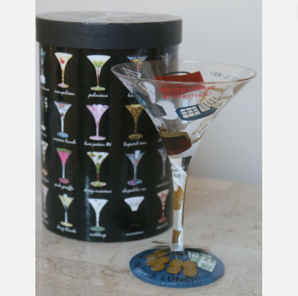 Lolita "Martini Lunch" Hand Painted Martini Glass, Retired