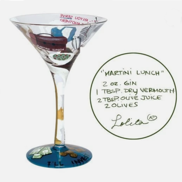 Lolita "Martini Lunch" Hand Painted Martini Glass, Retired