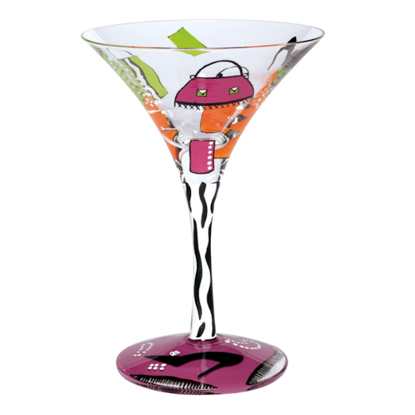 Lolita "Shopaholic Too" Hand Painted Martini Glass, Retired