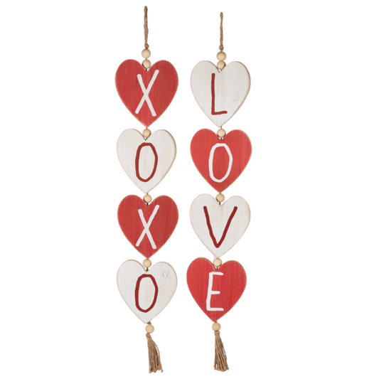 Love & XOXO Hanging Heart Wood Swag, sold individually