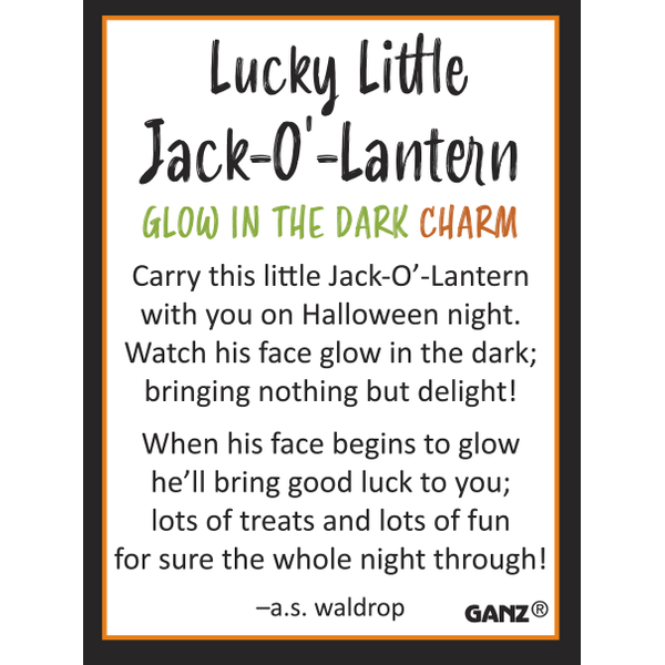 Lucky Little Jack-O-Lantern Glow in the Dark Charm, with Insert Card