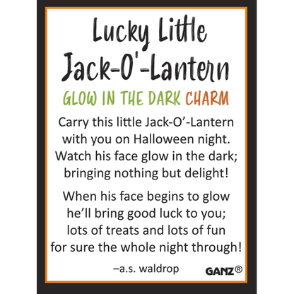 Lucky Little Jack-O-Lantern Glow in the Dark Charm, with Insert Card