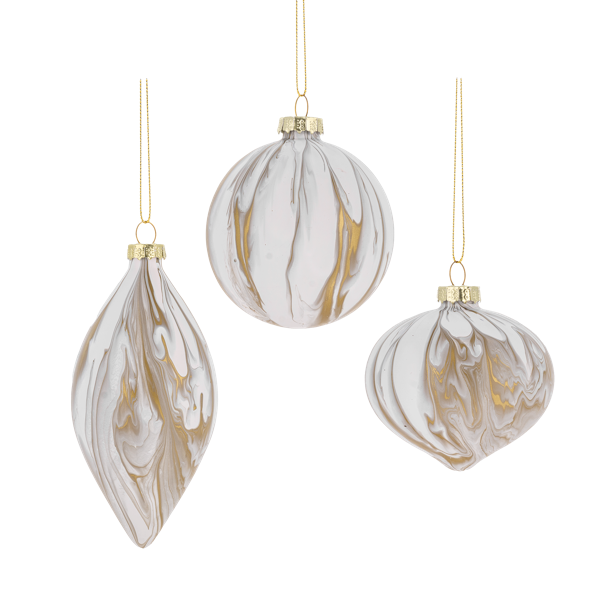 Gold and White Marbleized Holiday Ornaments-Assorted, each sold separately