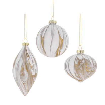 Gold and White Marbleized Holiday Ornaments-Assorted, each sold separately