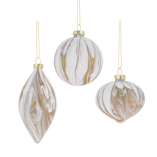 Gold and White Marbleized Holiday Ornaments-Assorted, each sold separately