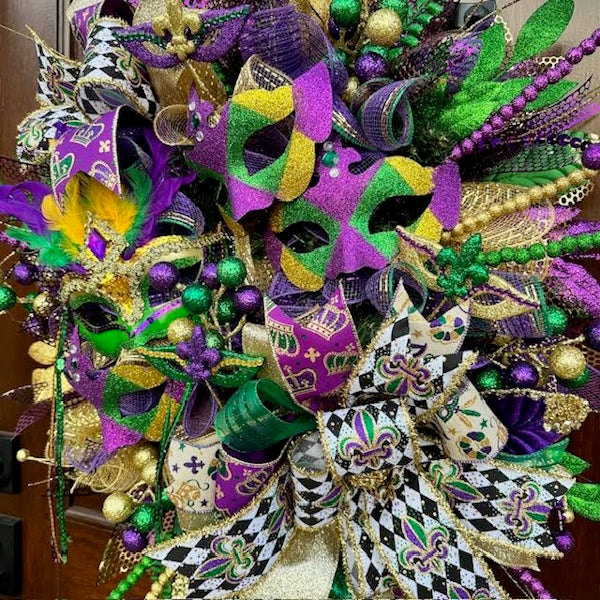 Mardi Gras Wreath-Handmade