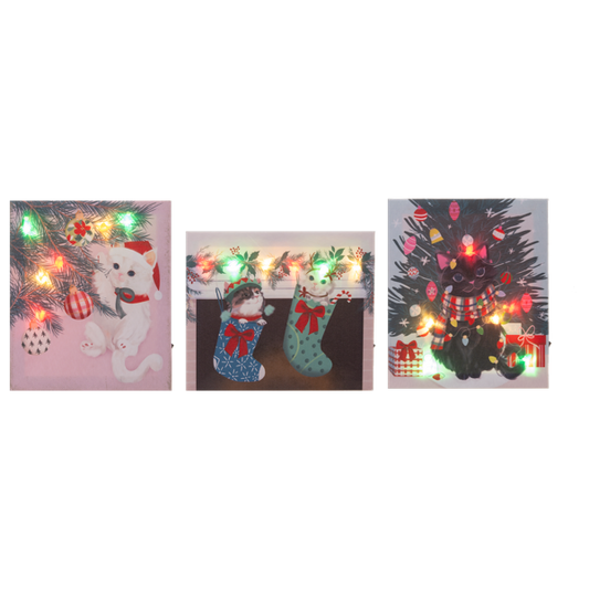 Meowy Christmas Mini Light Up Canvas-Assorted, each sold separately