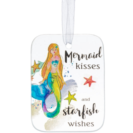 Mermaid Kisses and Starfish Wishes, Coastal Glass Ornament