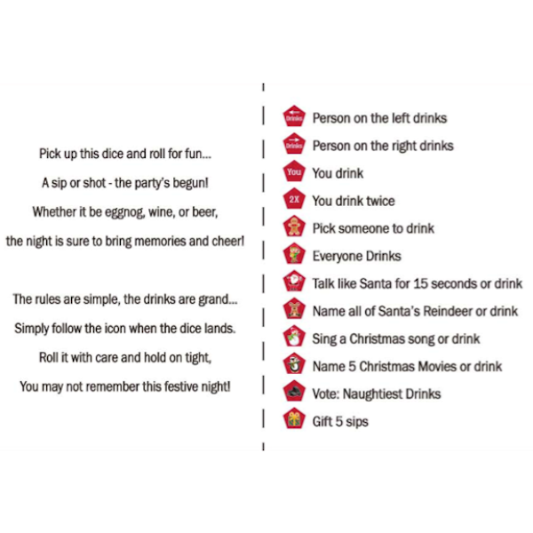 Merry Drinkmas Dice Charm, with Game Insert Card