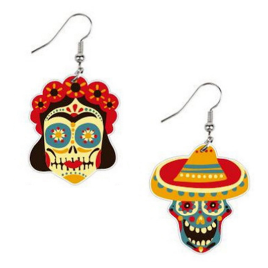 Skull Couple Asymmetric Earrings