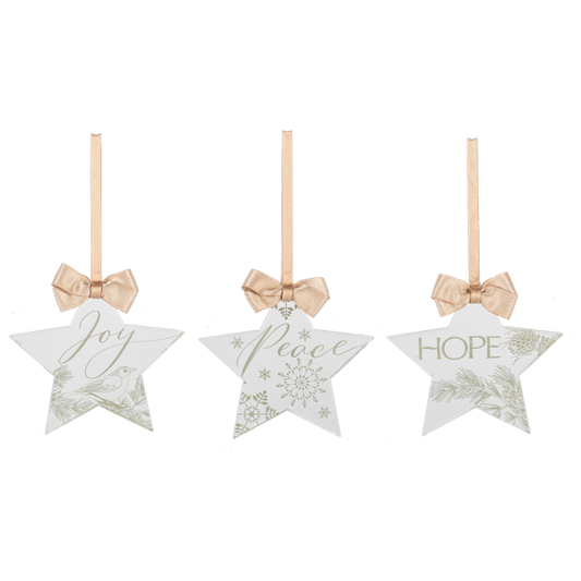 Mirror Star Ornament-Assorted Joy, Peace, Hope, each sold separately