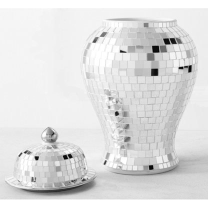 Mirrored Mosaic Tile Ginger Jar with Lid