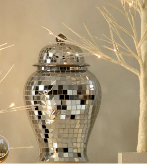 Mirrored Mosaic Tile Ginger Jar with Lid