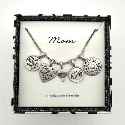 Sentimental MOM Charm Necklace, Gift Boxed