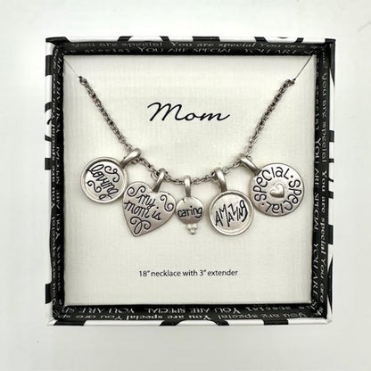 Sentimental MOM Charm Necklace, Gift Boxed