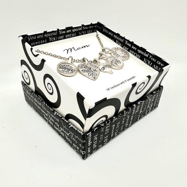 Sentimental MOM Charm Necklace, Gift Boxed