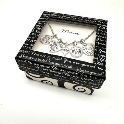 Sentimental MOM Charm Necklace, Gift Boxed