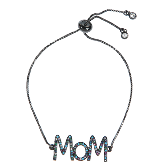 MOM Zircon Chain Bracelet-Gunmetal