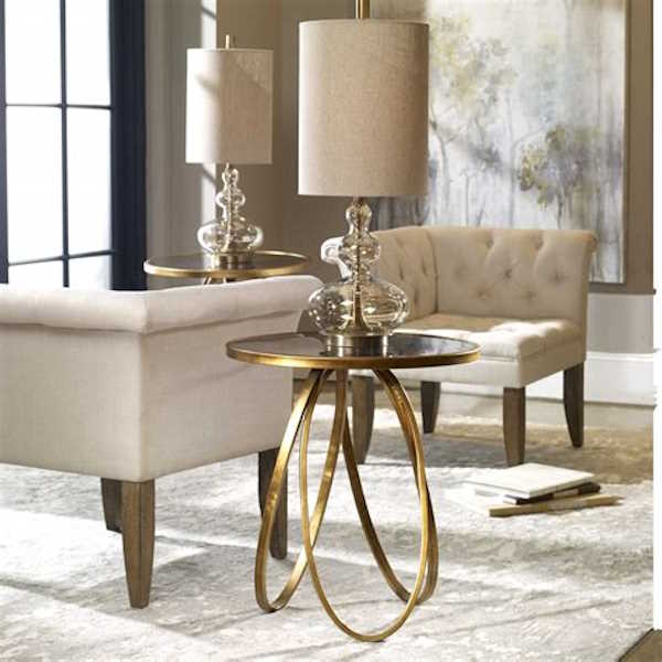 Montrez 24" Wide Glazed Gold Leaf Mirror Accent Table