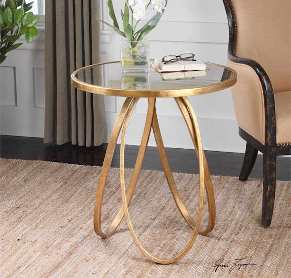 Montrez 24" Wide Glazed Gold Leaf Mirror Accent Table