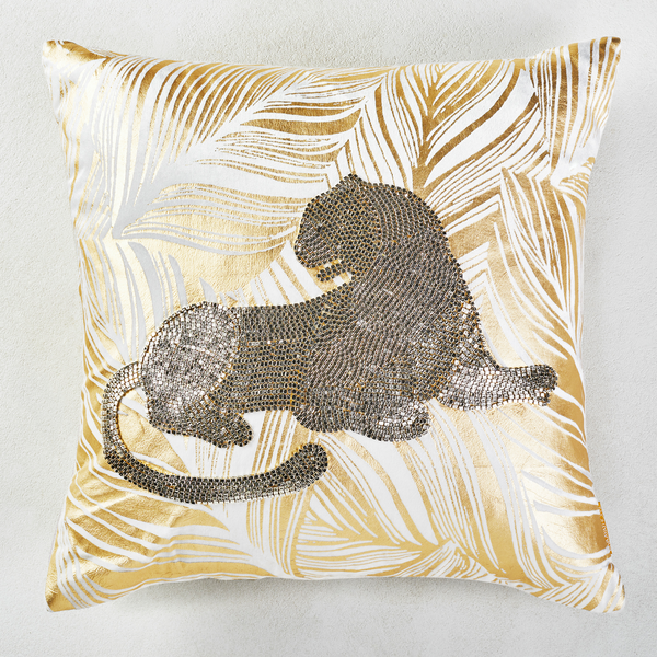 Beaded Jaguar Throw Pillow