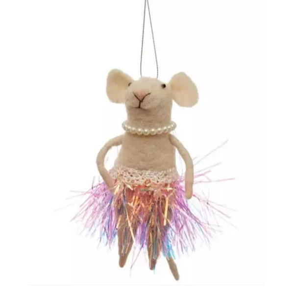 Mouse Ballerina in Tinsel Skirt w/Pearl Necklace Ornament-Assorted, each sold seperately