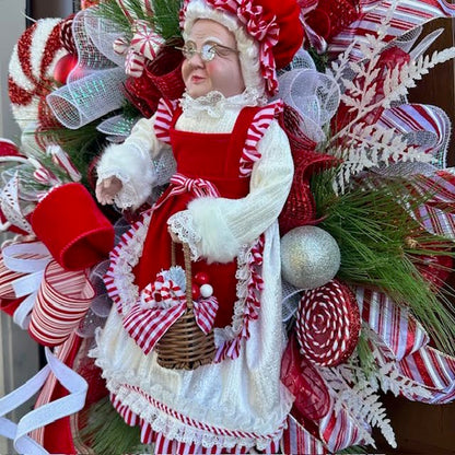 Mrs. Claus Peppermint Wreath-Custom Design, Handmade