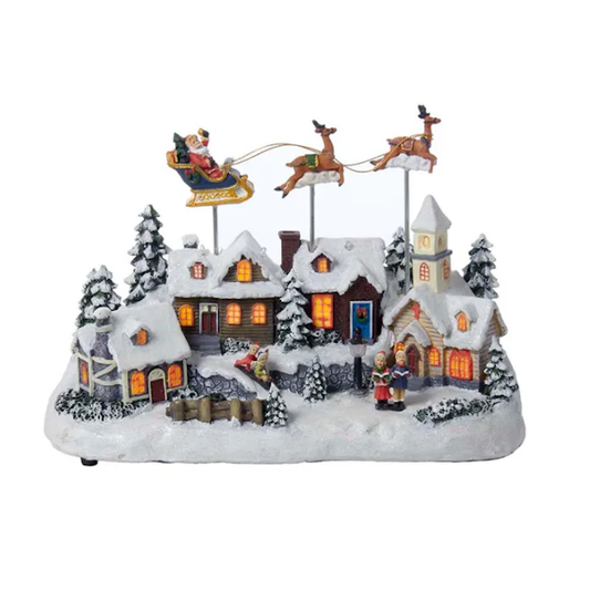 Musical Christmas Village, Battery Operated LED Santa and Reindeer in Motion