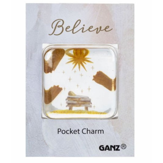 Nativity Glass Pocket Charm on Backer Card - Believe