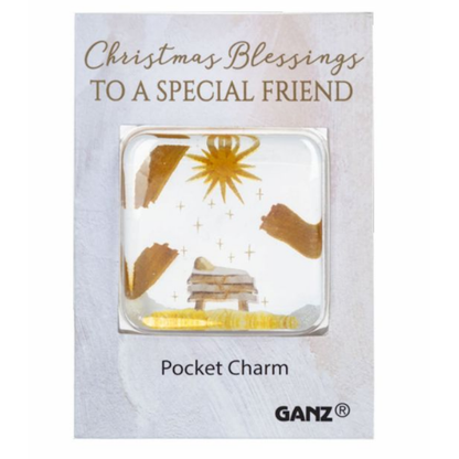 Nativity Glass Pocket Charm on Backer Card - Christmas Blessings To A Special Friend