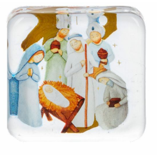 Nativity Glass Pocket Charm on Backer Card - Good Tidings of Great Joy