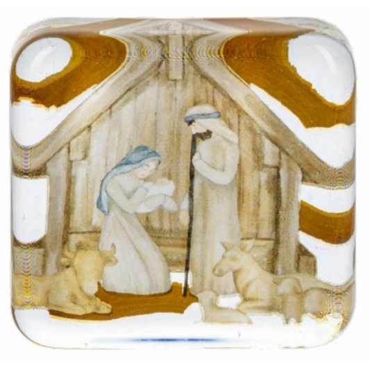 Nativity Glass Pocket Charm on Backer Card - All Is Calm All Is Bright