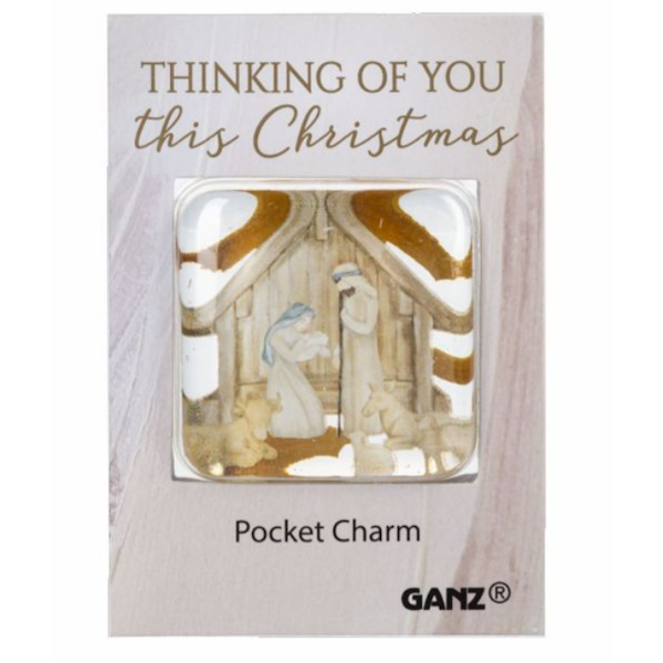 Nativity Glass Pocket Charm on Backer Card - Thinking of You This Christmas