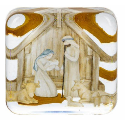 Nativity Glass Pocket Charm on Backer Card - Thinking of You This Christmas