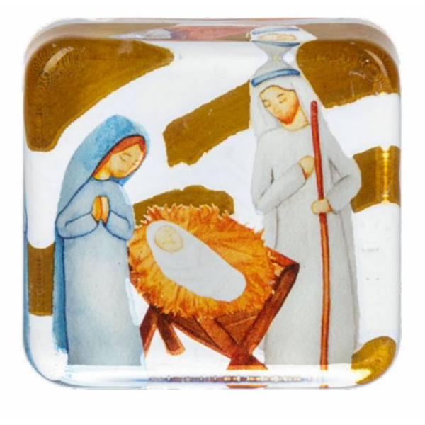 Nativity Glass Pocket Charm on Backer Card - Joy to the World