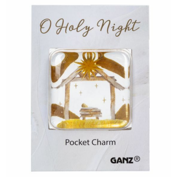 Nativity Glass Pocket Charm on Backer Card-O Holy Night